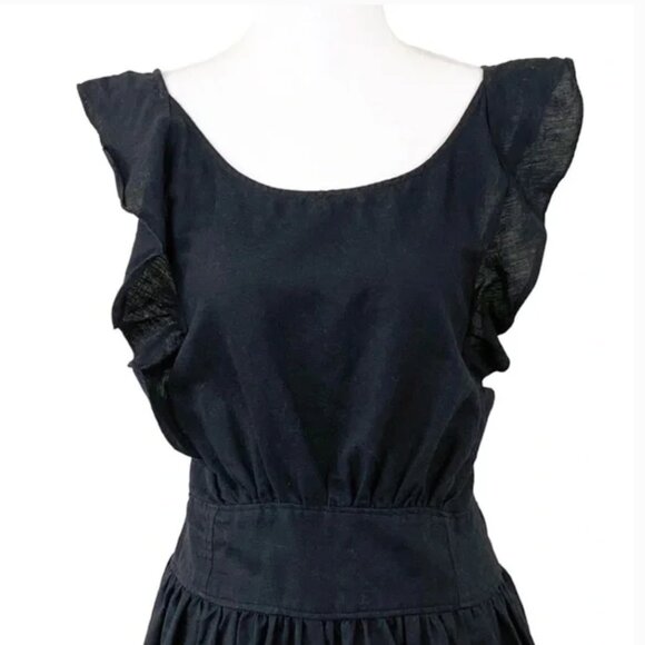 Free People Erin Linen Mini Dress Black Large Ruffle Back Bow Boho Cottagecore - Picture 16 of 16